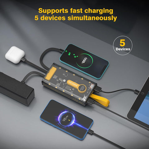 10000mAh Fast Charging Power Bank | 22.5W Portable Charger with Built-in Cables